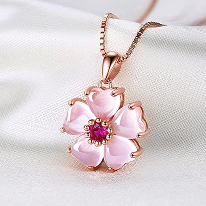 Collier fleur résine rose et doré
