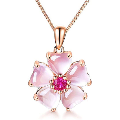 Collier fleur résine rose et doré