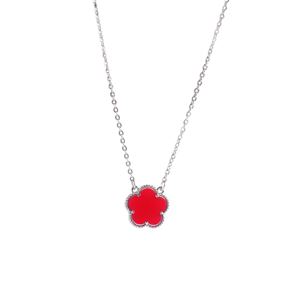 Collier fleur rouge et argent