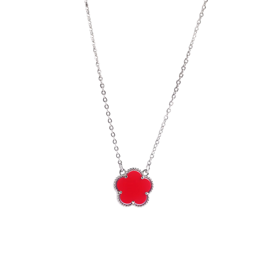 Collier fleur rouge et argent