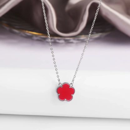 Collier fleur rouge et argent