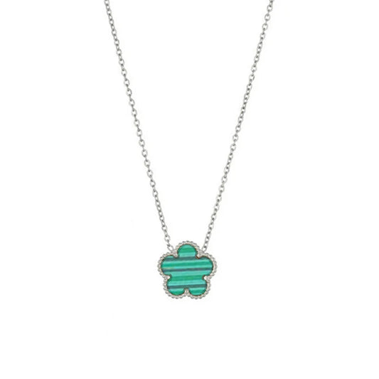 Collier fleur vert et argent