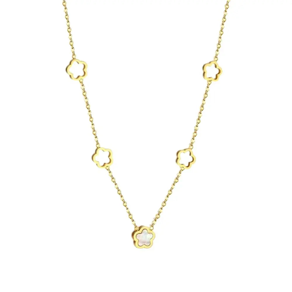 Collier fleurs acier inoxydable or multiple