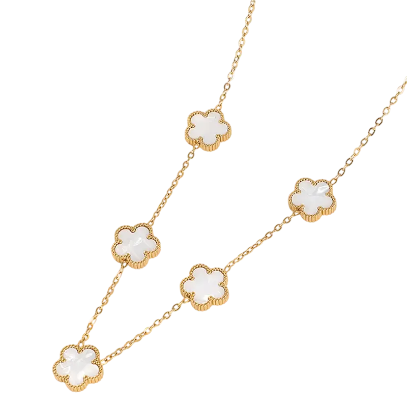 Collier fleurs blanc et or multiple