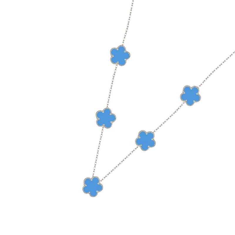 Collier fleurs bleu et argent multiple