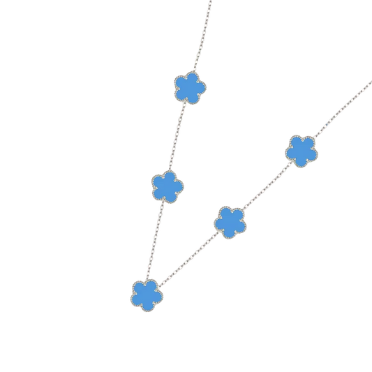 Collier fleurs bleu et argent multiple